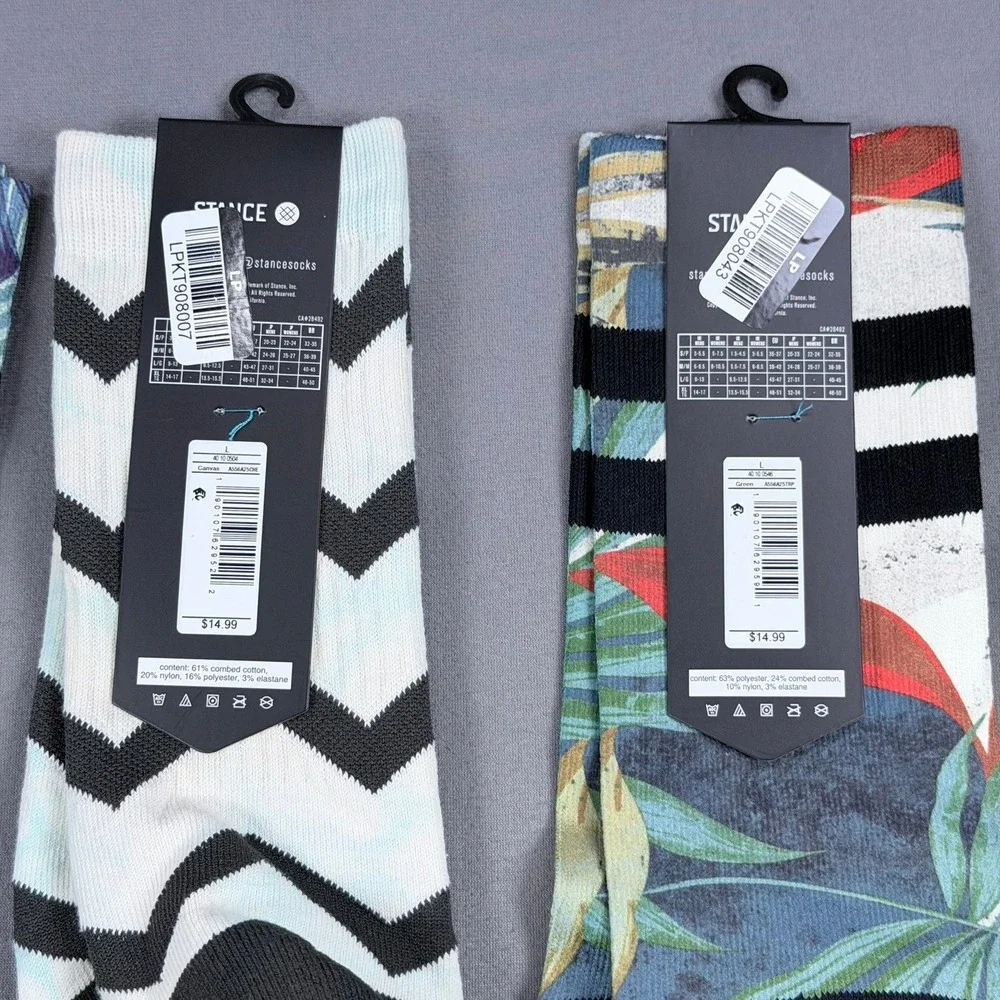Stance Mens L Multi Cotton Poly Casual Crew Socks 4 Pair Tropical Stripe Chevron